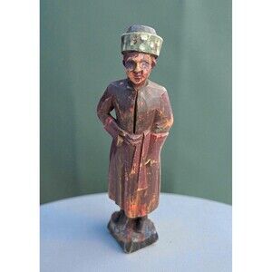 Vtg Folk Art Wooden Hand Carved Russian Dressed Figurine Hand Painted